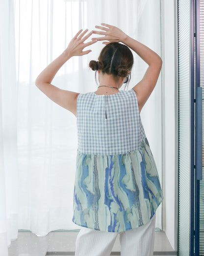 棉質清涼背心 - 藍綠拼布 | Made by Chifa