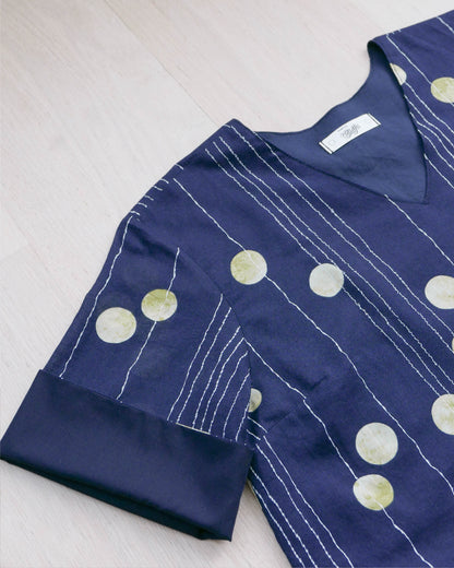 V領反袖連身裙 - 深藍月亮 | Made by Chifa