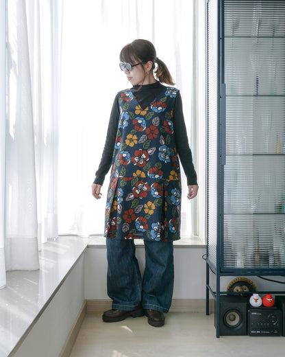 復古風V領無袖連身裙 | Made by Chifa