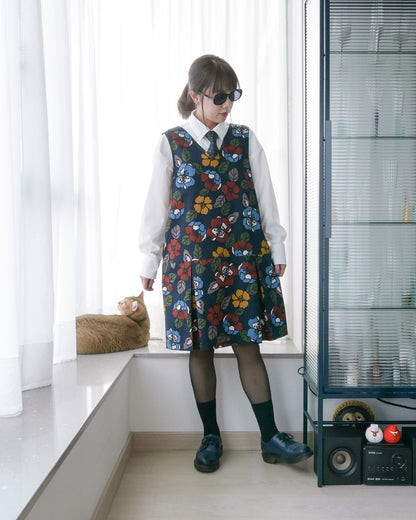 復古風V領無袖連身裙 | Made by Chifa