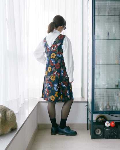 復古風V領無袖連身裙 | Made by Chifa