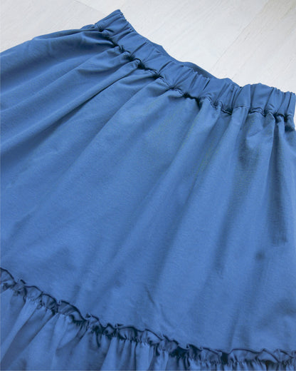 半橡筋腰不規則layers長裙 - 藍 | Chifa Select