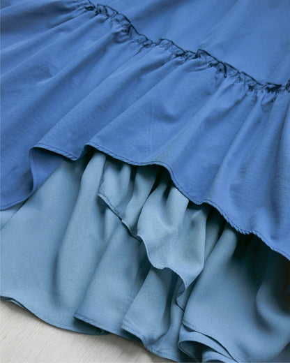 半橡筋腰不規則layers長裙 - 藍 | Chifa Select