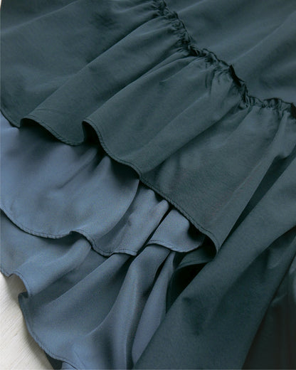 半橡筋腰不規則layers長裙 - 黑 | Chifa Select