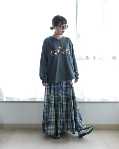 半橡筋腰格子長裙 - 綠格 | Chifa Select