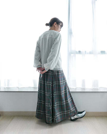 半橡筋腰格子長裙 - 灰格 | Chifa Select