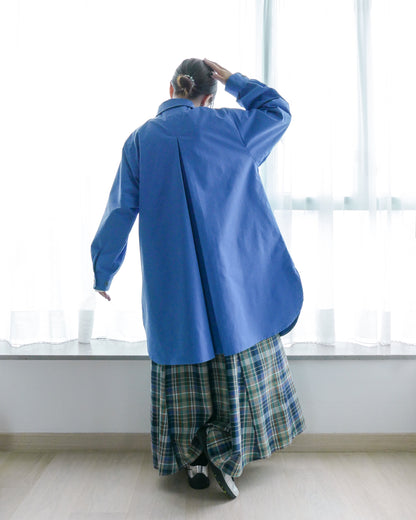 半橡筋腰格子長裙 - 綠格 | Chifa Select