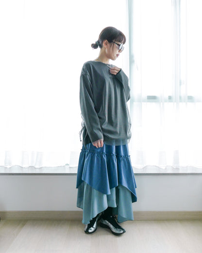 網紗雙層長袖T恤 - 灰黑 | Chifa Select