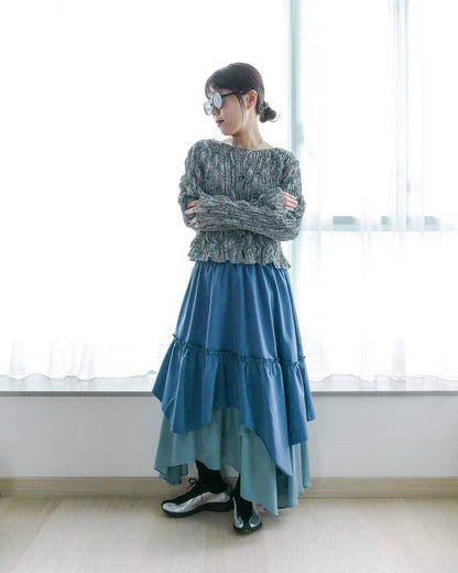 格子皺皺扣鈕top - 黑 | Chifa Select