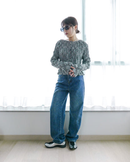 格子皺皺扣鈕top - 黑 | Chifa Select